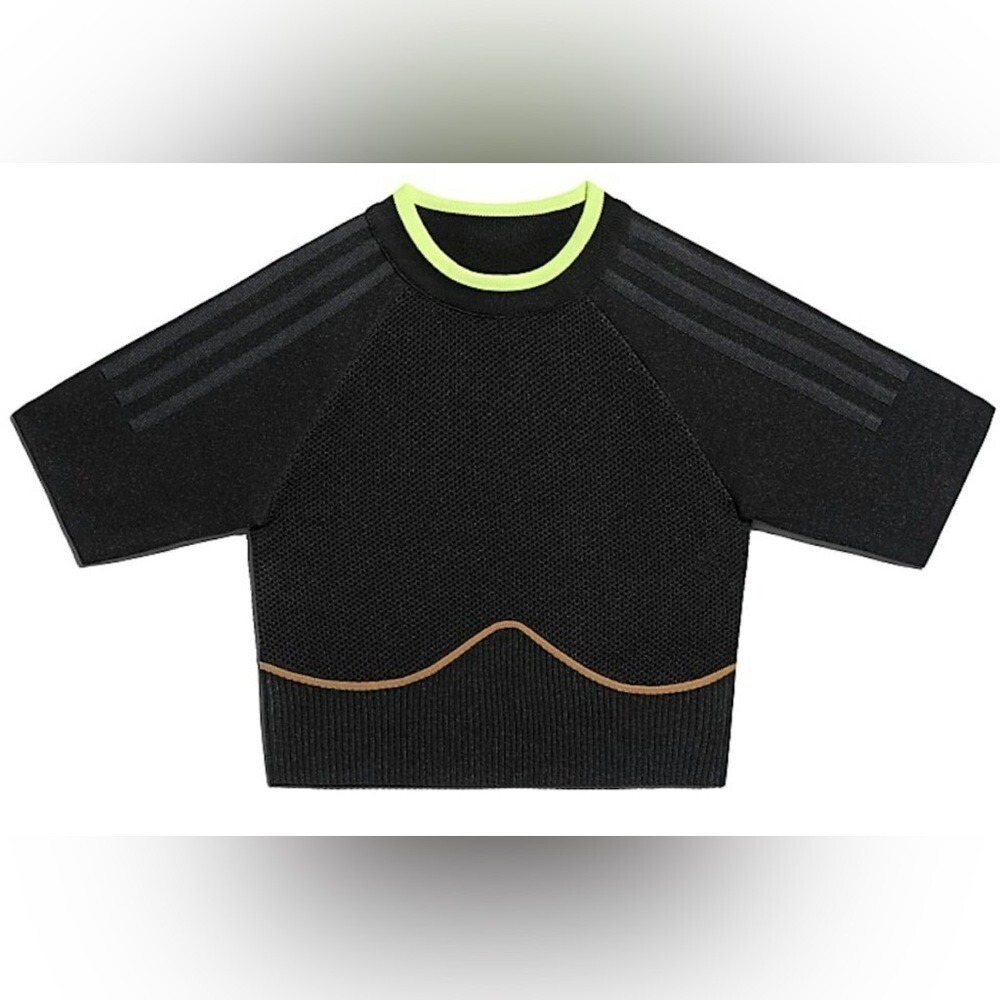 Adidas x Ivy Park Womens Black Knit Crop Top Neon Trim XL GV4832 Resort Vacation - Picture 2 of 8